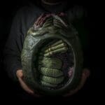 Hand-Painted Alien Egg with Visible Face Hugger Skeleton - Resin 3D-Printed, Life-Size, Collectible & Headphone Holder