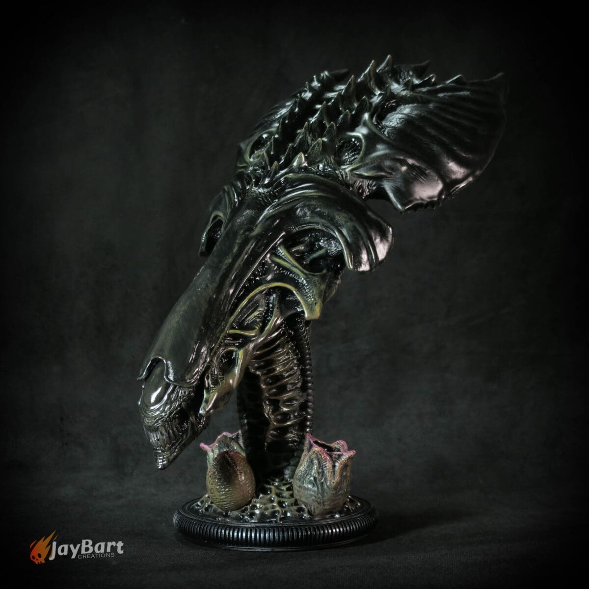 Intricate alien creature sculpture with detailed texture.