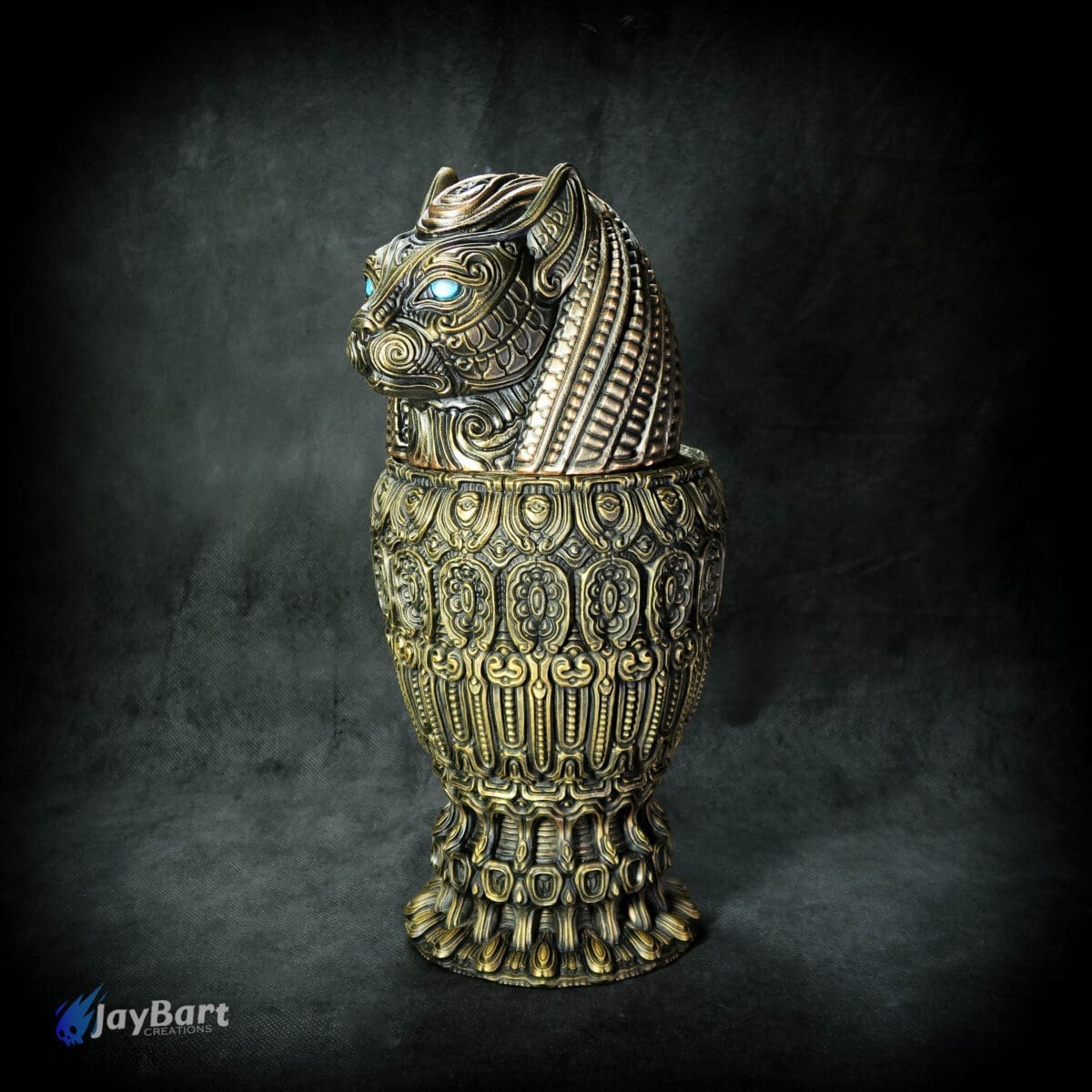 Ornate cat-themed vase with intricate details