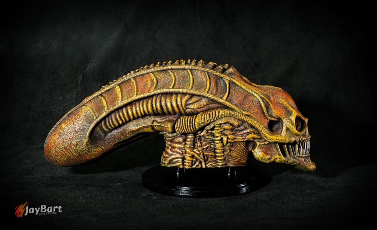 Detailed alien skull sculpture with intricate textures.