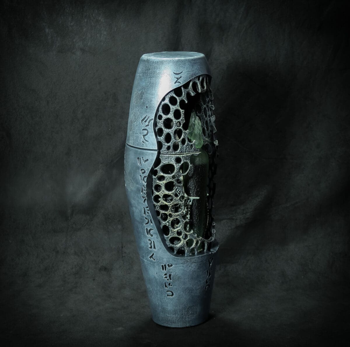 Artistic vase with intricate carved design