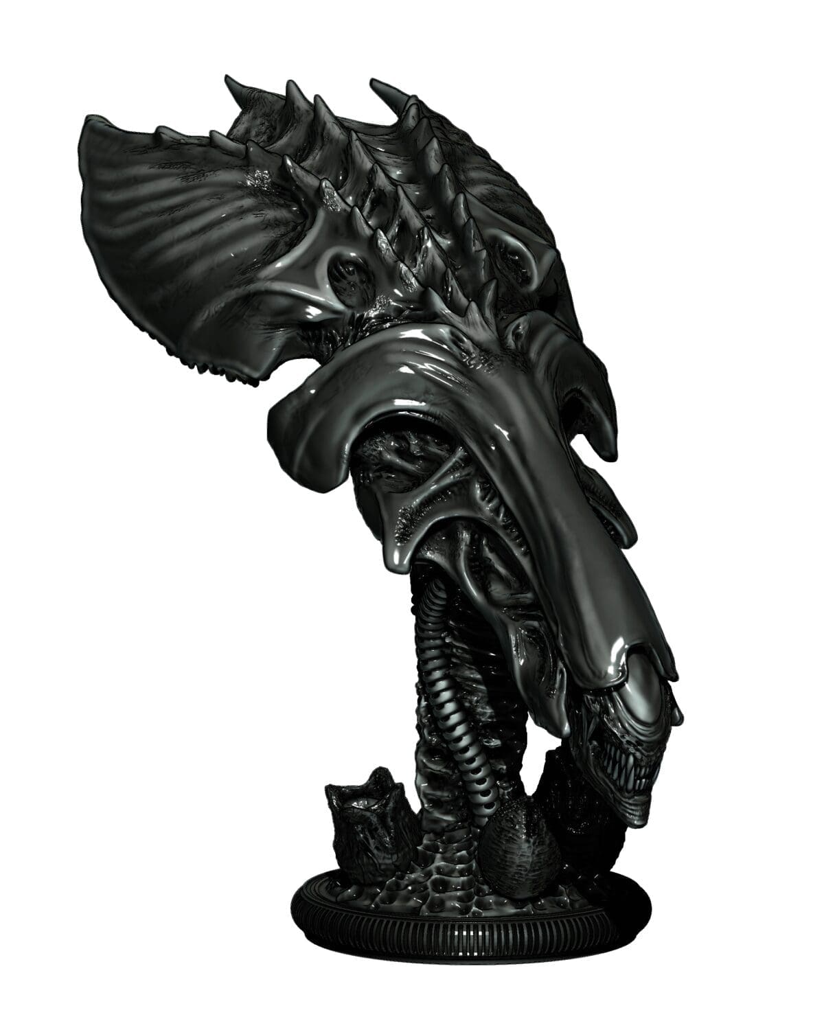 Alien creature sculpture with organic details.