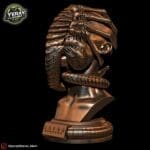 3D sculpture of alien creature on a head