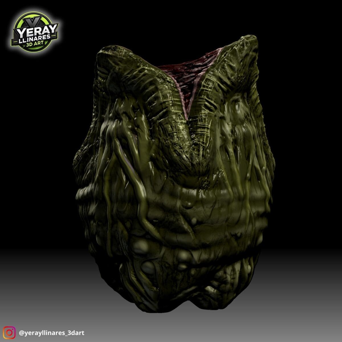 Alien egg 3D model with green textures