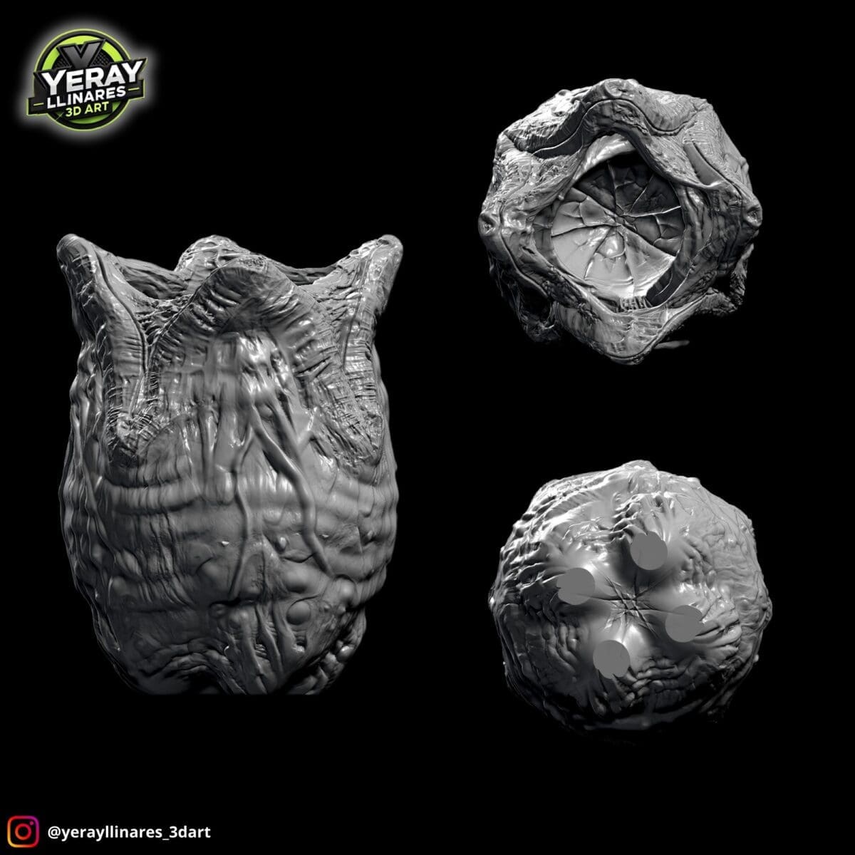 3D alien egg model with intricate textures.