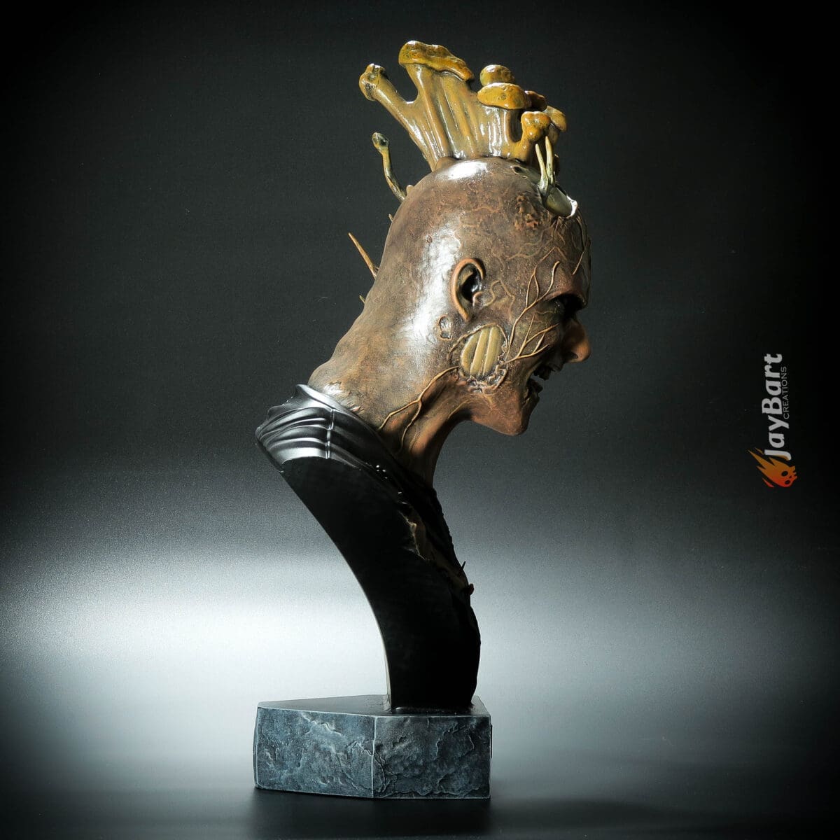 Futuristic bust with mushroom-like growth on head
