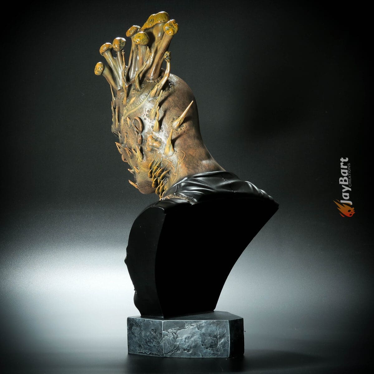 Fantasy creature sculpture with mushroom-like growths.