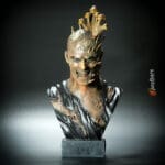 Fantasy monster bust sculpture with spikes and textures.