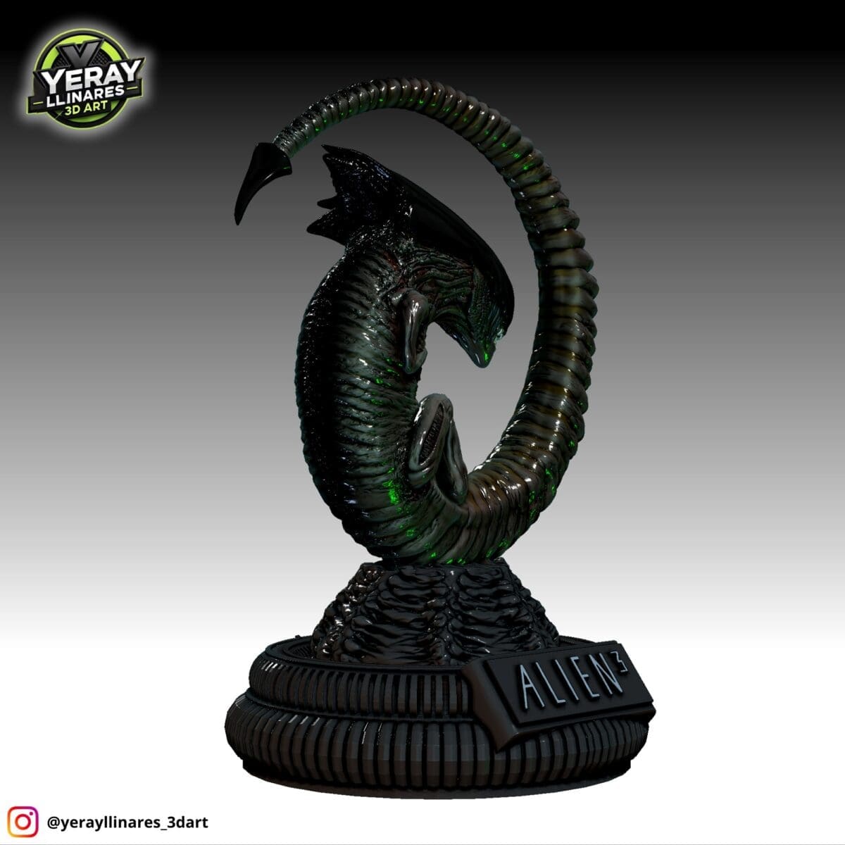 Alien sculpture in black and silver design