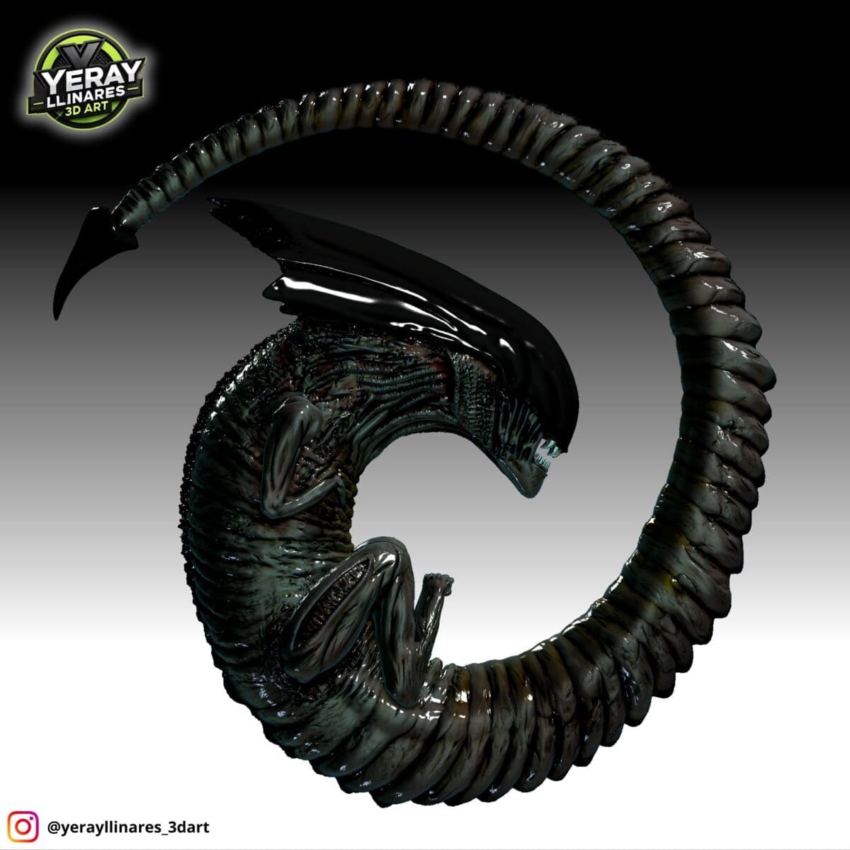 Digitally rendered alien creature coiled in ring shape.