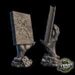 3D art of eerie book on skeletal hands