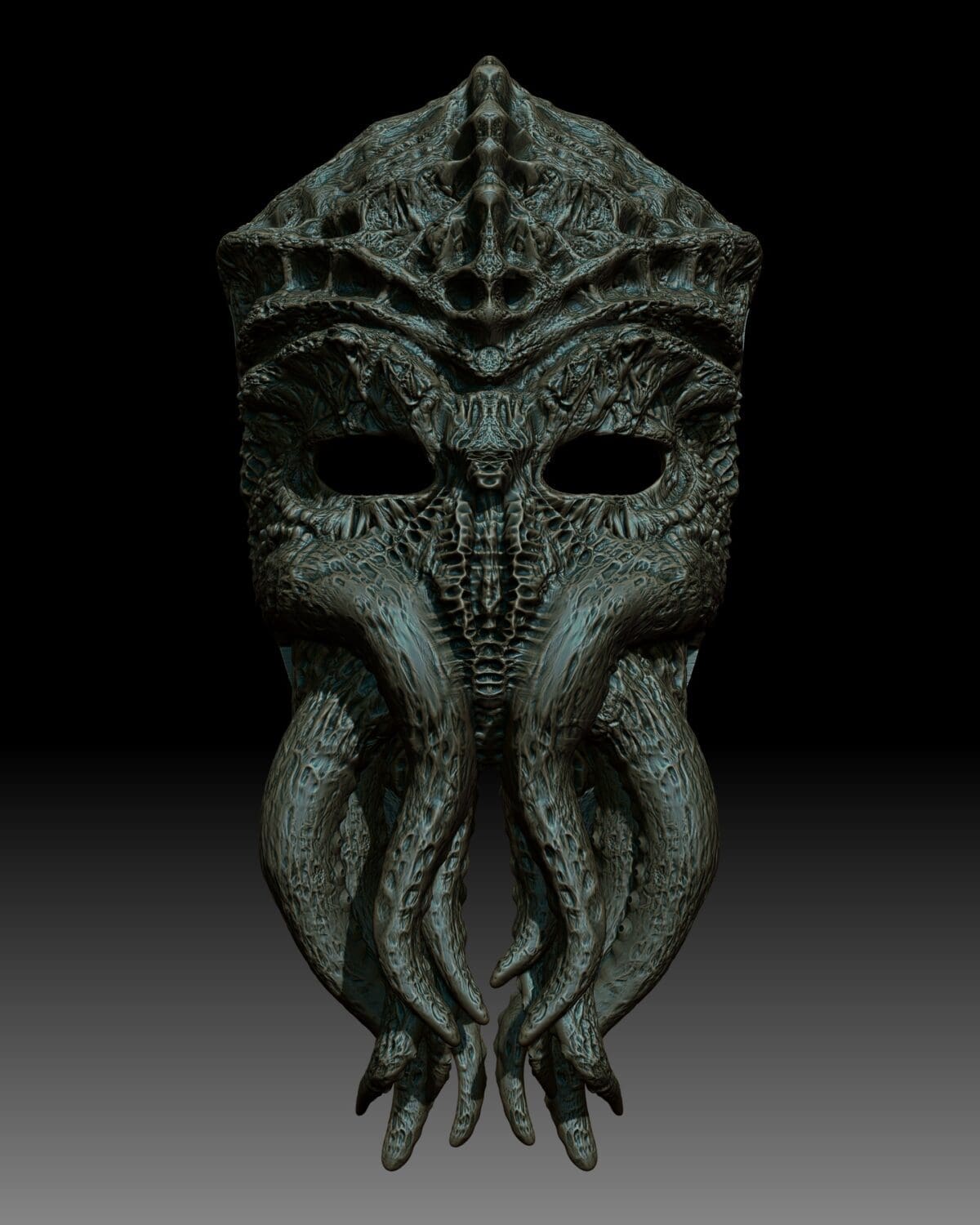 Intricate Cthulhu-inspired mask with tentacles and textures.
