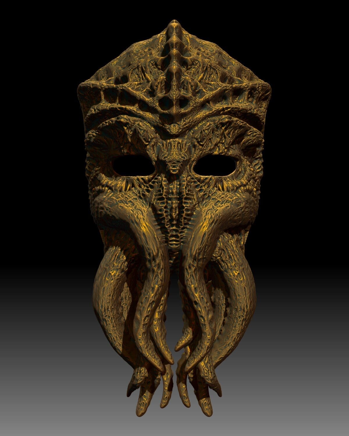 Ornate ancient tribal mask with tentacle design