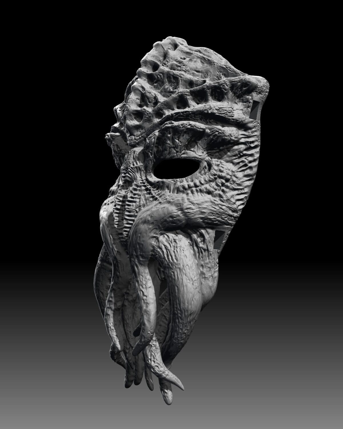 Detailed sculpture of a fantasy creature head