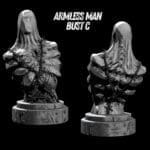 Armless man bust sculpture with barbed wire details.