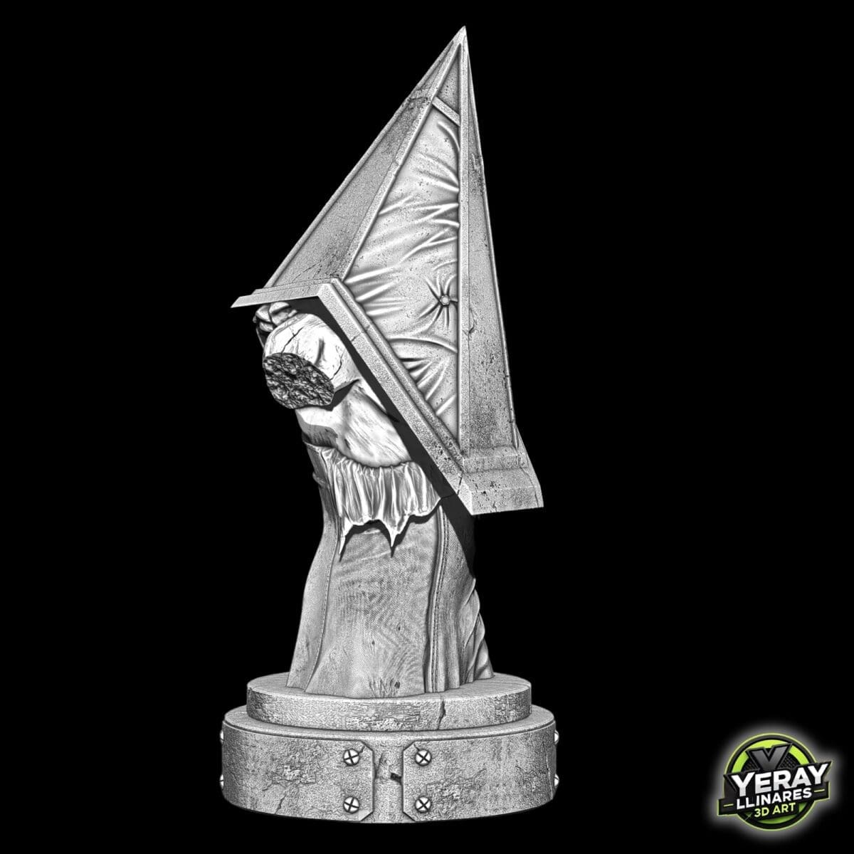 3D model of a pyramid helmet sculpture.